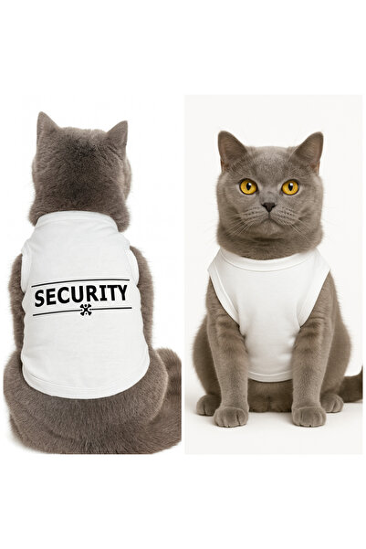 Buddy Store ملابس قطط - قميص داخلي أبيض مطبوع عليه Security - مقاس M