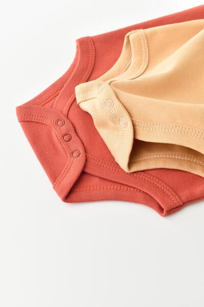 Magu Unisex Baby Cotton Sleeveless Mustard & Cinnamon Undershirt Body Set of 2