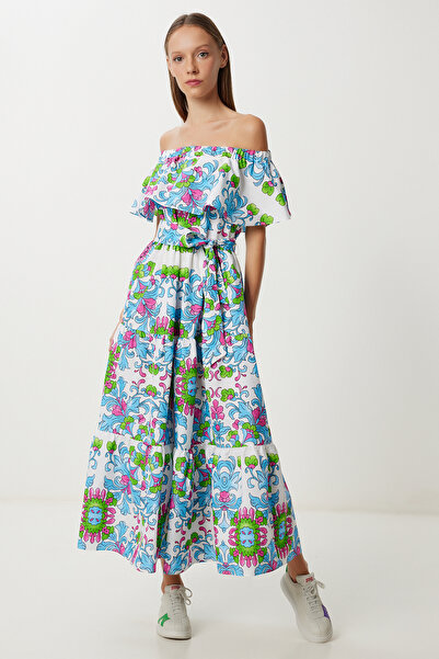 Lovelyİstanbul Φόρεμα με μοτίβο Carmen γιακά LFG0123 ΜΠΛΕ ΡΟΖ