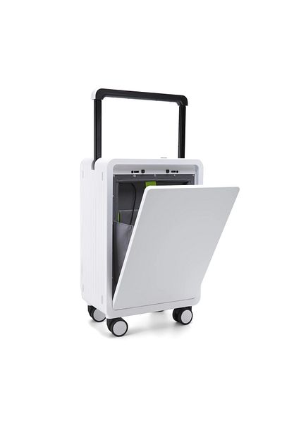 SAEH Luggage شنطة سفر ذكية لكابنية الطائرة بغطاء أمامي للابتوب لون أبيض