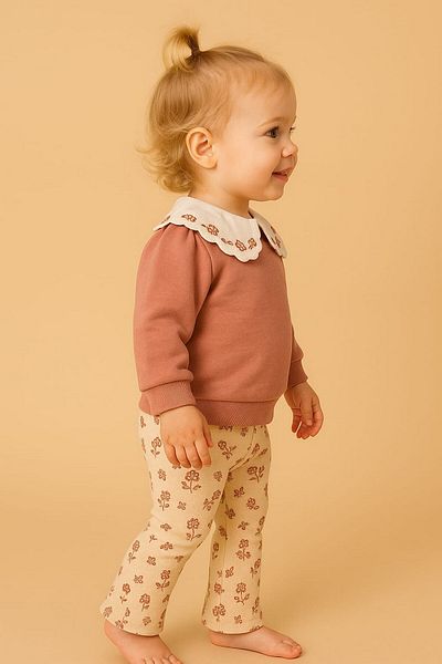 dinamik çocuk Baby Girl Floral Patterned Ruffle Collar 2-Piece Bottom Top Set Spanish Leggings 6-9-12-18-24Months