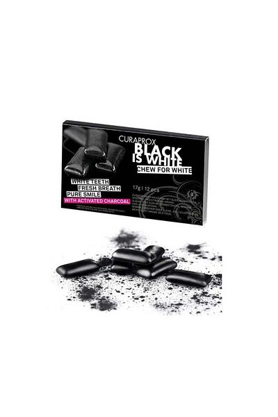 Curaprox Sugar Free Mouth Freshener Gum Black Is White, 12 pieces