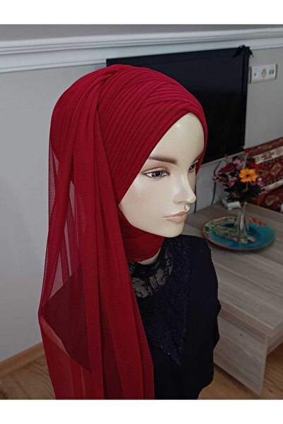 BERKE TUHAFIYE AKSESUAR Koyu Kırmızı Alına Yapışık Sarma model Hazır Duvak Ha...