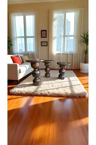 Simillo Home&Living 3’lü Ahşap Mantar Sehpa Takımı – Ceviz Renk Dekoratif Yan...