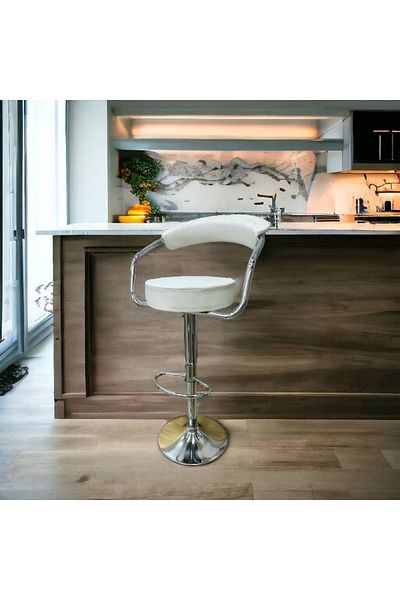 Al Saada Home Leather Swivel Bar Stool 114 x 45 x 45 cm - White