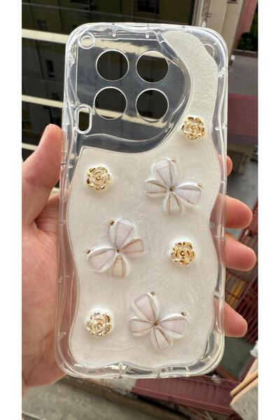 Rivor Tecno Camon 30 Uyumlu Kılıf Kamera Korumalı Kelebek Ve Çiçek Kabartmalı Premium Kapak