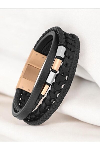 Santa Barbara Polo & Racquet Club Black Braided Leather Bracelet – Steel Gray Clip