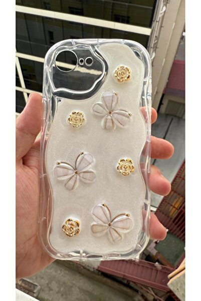 AQUA AKSESUAR Apple iPhone 16e Uyumlu Kılıf 5D Kabartmalı Kelebek Çiçek Desen...