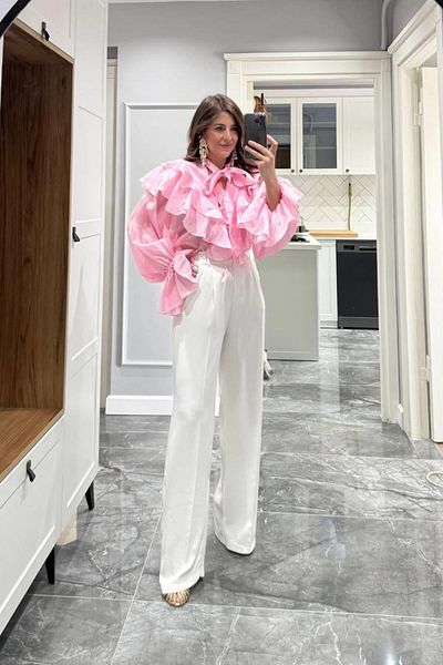 Banu Angay Reutte Premium Spanish Sleeve Ruffle Shirt Pink