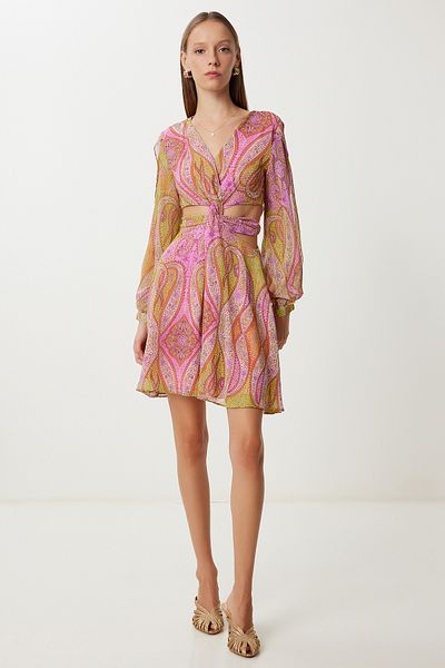 Lovelyİstanbul Rochie din șifon cu model decupat LFG0092 ROZ GALBEN