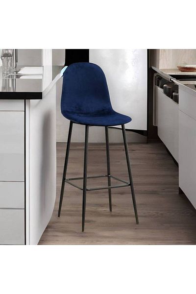 Al Saada Home كرسي بار مخملي أزرق داكن 101 × 36 × 42 سم