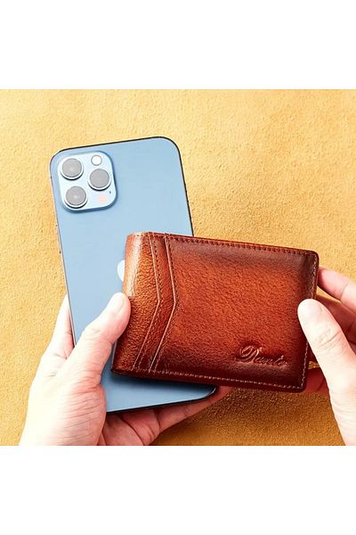 CRTX DANTE Men's Vintage Slim Wallet Made of Genuine Leather, Embossed Logo