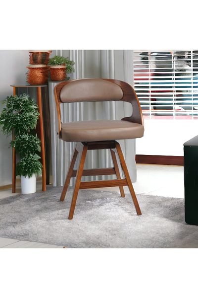 Al Saada Home Wooden Bar Chair with Brown Leather