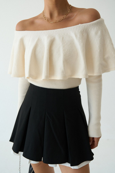 LOOSH Kadın Krem Omuzları Açık Bluz
