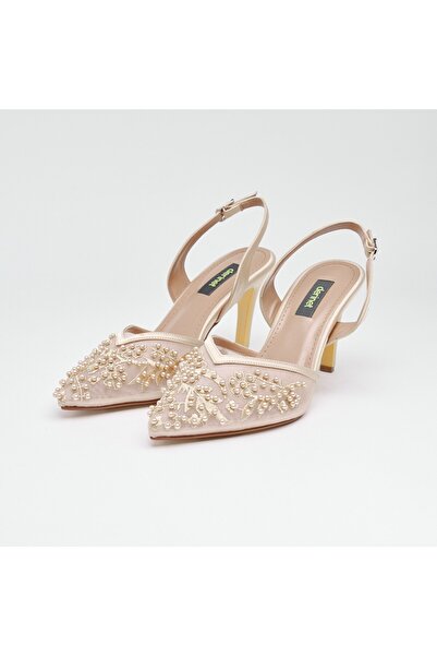 derinet Kısa Topuk Boncuk Aksesuarlı Kadın Abiye Ayakkabı