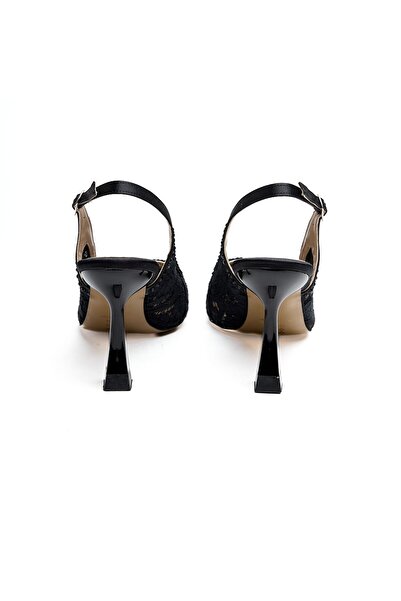 derinet Topuklu Dantelli Taş Aksesuarlı Kadın Abiye Ayakkabı