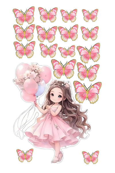 BatıDoğu Kelebek ve Kız Yenilebilir Cupcake ve Pasta Resim Baskı