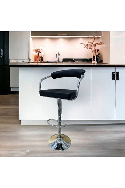 Al Saada Home Rotatable Leather Bar Stool 114 x 45 x 45 cm - Black