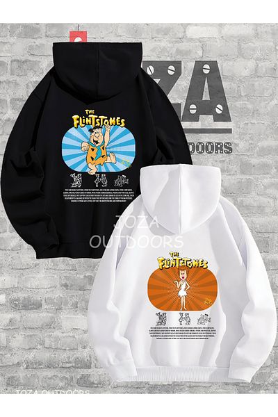 Jobia Outdoors Unisex Fred Flintstone Vilma Printed Lover Couple Combination Design Hooded Sweatshirt Set of 2