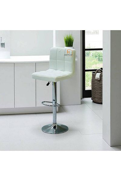 Al Saada Home Adjustable White Leather Bar Chair - 40 x 44 x 115 cm