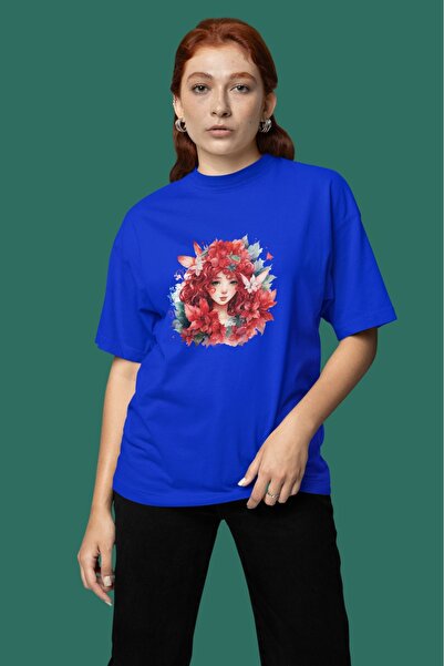 ArtYus تي شيرت بناتي/نسائي ذو شعر أحمر وطباعة نقل وياقة دائرية وأكمام قصيرة