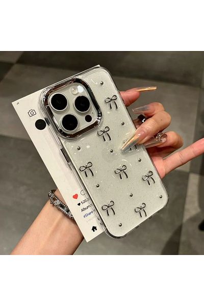 EDELFU iPhone 15 Pro Max Glitter Bow Pattern Transparent Case for iPhone - 3D Embossed, Slim and Elegant Design