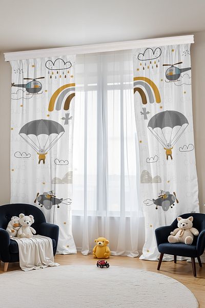 EVPANYA Flying Cute Animals Patterned Children's Baby Room Background Curtain (Single Wing Pricing)