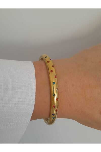 Bubbleatelier Çelik yıldız detay gold kelepçe