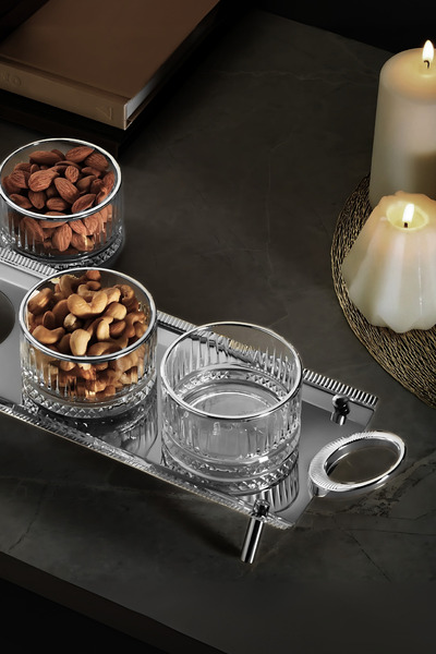 ÖzSa Home Anes 3-Piece Snack Bowl with Handles Treat Serving Bowl 18/10 Stainless Steel Elysia Bowl Treat Jam Bowl