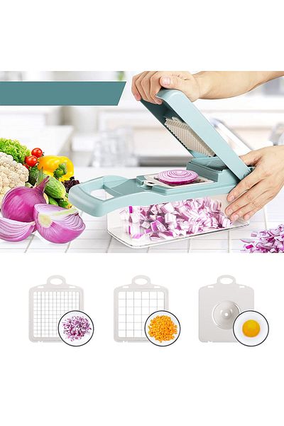 OEM Vegetable chopper 15in1, TopGearWorld, Stainless steel/ABS, Light blue