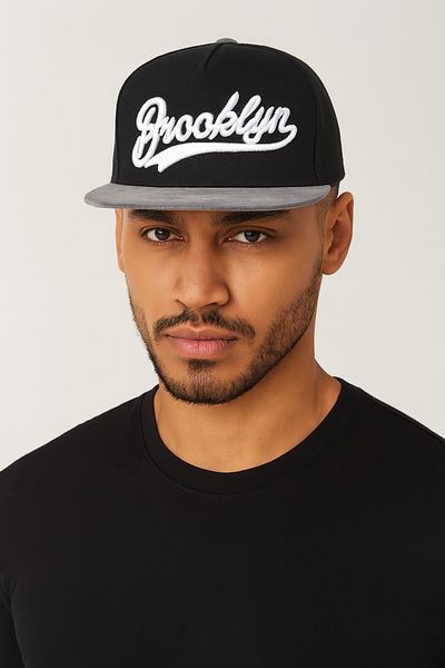 CosmoOutlet Men's Brooklyn Written Adjustable Hip Hop Model Gray Black Hat