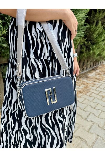 Just Polo Women's Navy Blue Stone Cross Strap 2 Compartment Hand and Shoulder Bag 236016Pc