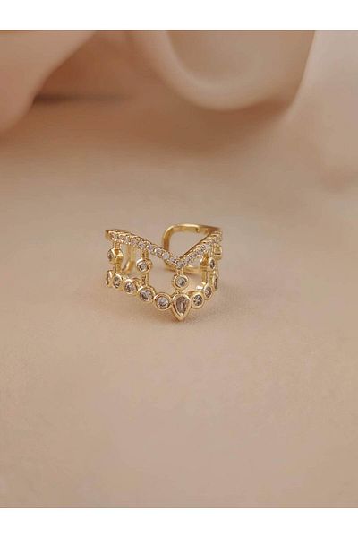 Eva Takı Store Princess V Model Joint Cartilage Bone Adjustable Gold Color Ring