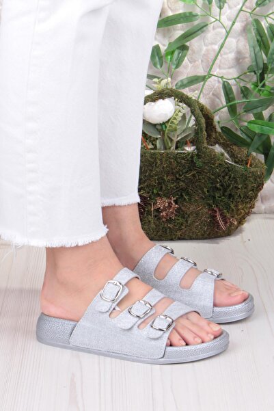 fort 100403 Pienn Anatomical Flexible Comfortable Glitter Printed Three Buckle Women's Slippers