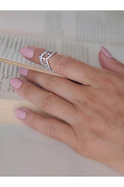Eva Takı Store Princess V Model Joint Cartilage Bone Adjustable Silver Color Ring
