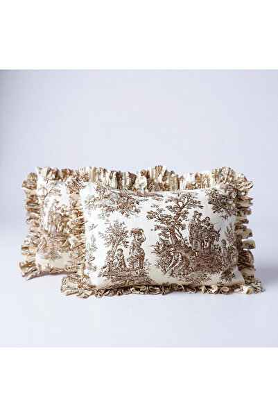 MundoLindo Ruffled Pillow Case Single French Country House Style 2 Pcs 50 X 70 cm Brown