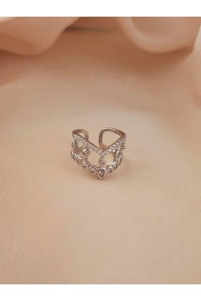 Eva Takı Store Princess V Model Joint Cartilage Bone Adjustable Silver Color Ring