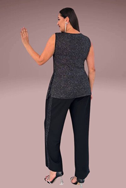 Moda Amore Βραδινά φορέματα σε μεγάλο μέγεθος, σετ των δύο - Μπλούζα και παντελόνι με παγιέτες 026