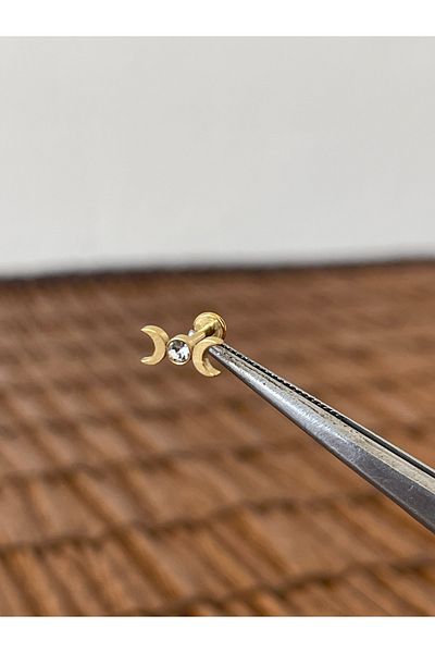 Rupen Kraft 316 L Surgical Steel Moon Model Zircon Stone Cartilage Helix Lip Tragus Piercing 6mm X 1.2mm