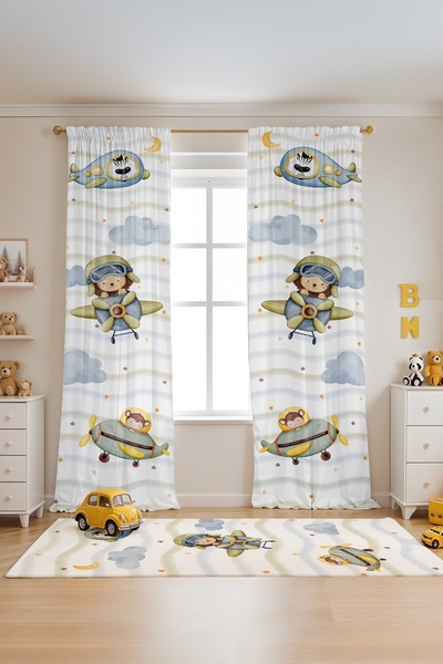 EVPANYA Cute Pilots Patterned Children's Baby Room Background Curtain (Single Wing Pricing)
