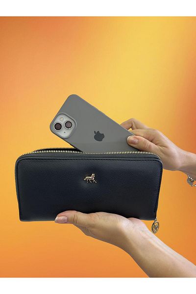 shiny ever Large Size Women's Wallet Black Gold Detailed