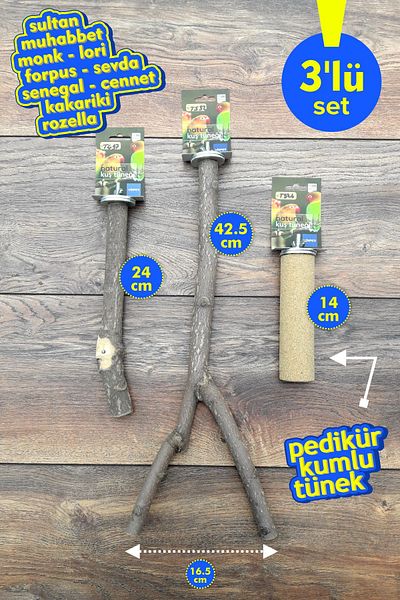 Vixpet Venty 3-Piece Natural Parrot Perch Set + Pedicure Perch |   Sultan, Monk, Lori, Konur, Senegal - M557
