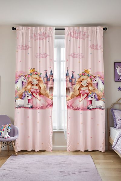 EVPANYA Unicorn Princess Patterned Children's Baby Room Background Curtain (Single Wing Pricing)