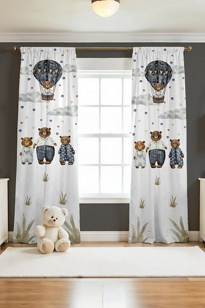 EVPANYA Cute Bear Family Pattern Παιδική κουρτίνα φόντου βρεφικού δωματίου (Τιμή μονής πτερύγιο)
