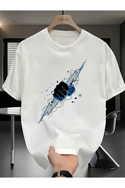 FUFLUNS تي شيرت برقبة دائرية كبيرة الحجم مطبوع يدويًا من ŞİMŞEK