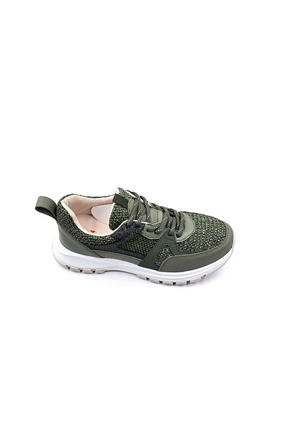 Bulldozer Khaki Green Women's Sneaker Shoes with Tweed Fabric Detail