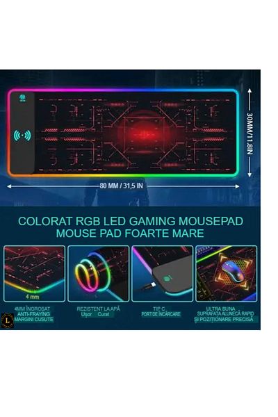 CR LUMI AND GABI Gaming Mouse Pad with Wireless Charger and RGB Lighting