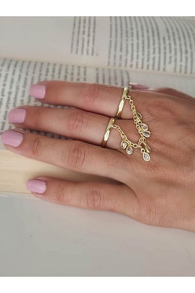 Eva Takı Store Şahmaran Damla Başak Model Zircon Stone Adjustable Gold Gold Colored Ring