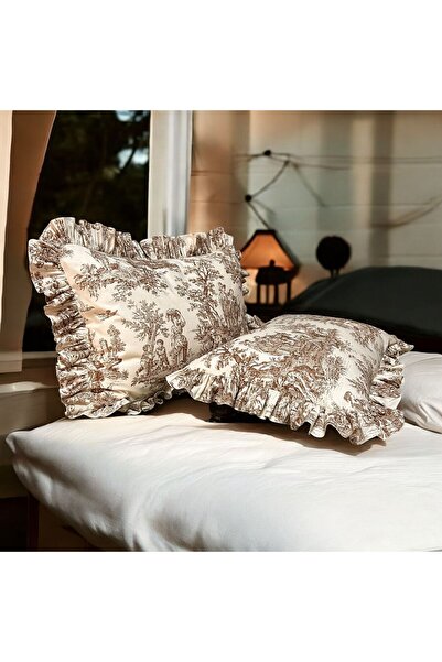 MundoLindo Ruffled Pillow Case Single French Country House Style 2 Pcs 50 X 70 cm Brown