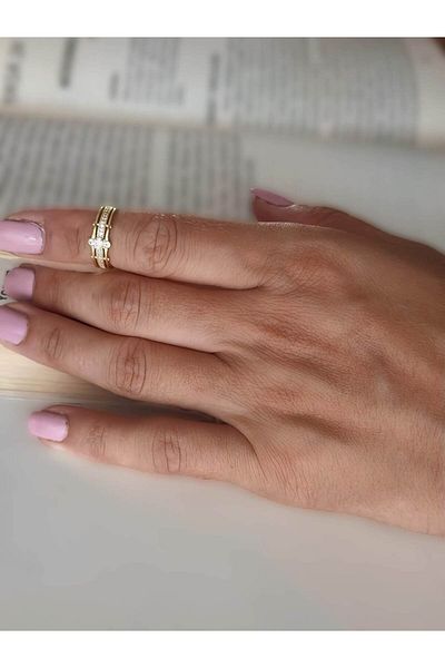 Eva Takı Store Baguette Solitaire Model Joint Cartilage Bone Adjustable Gold Color Ring